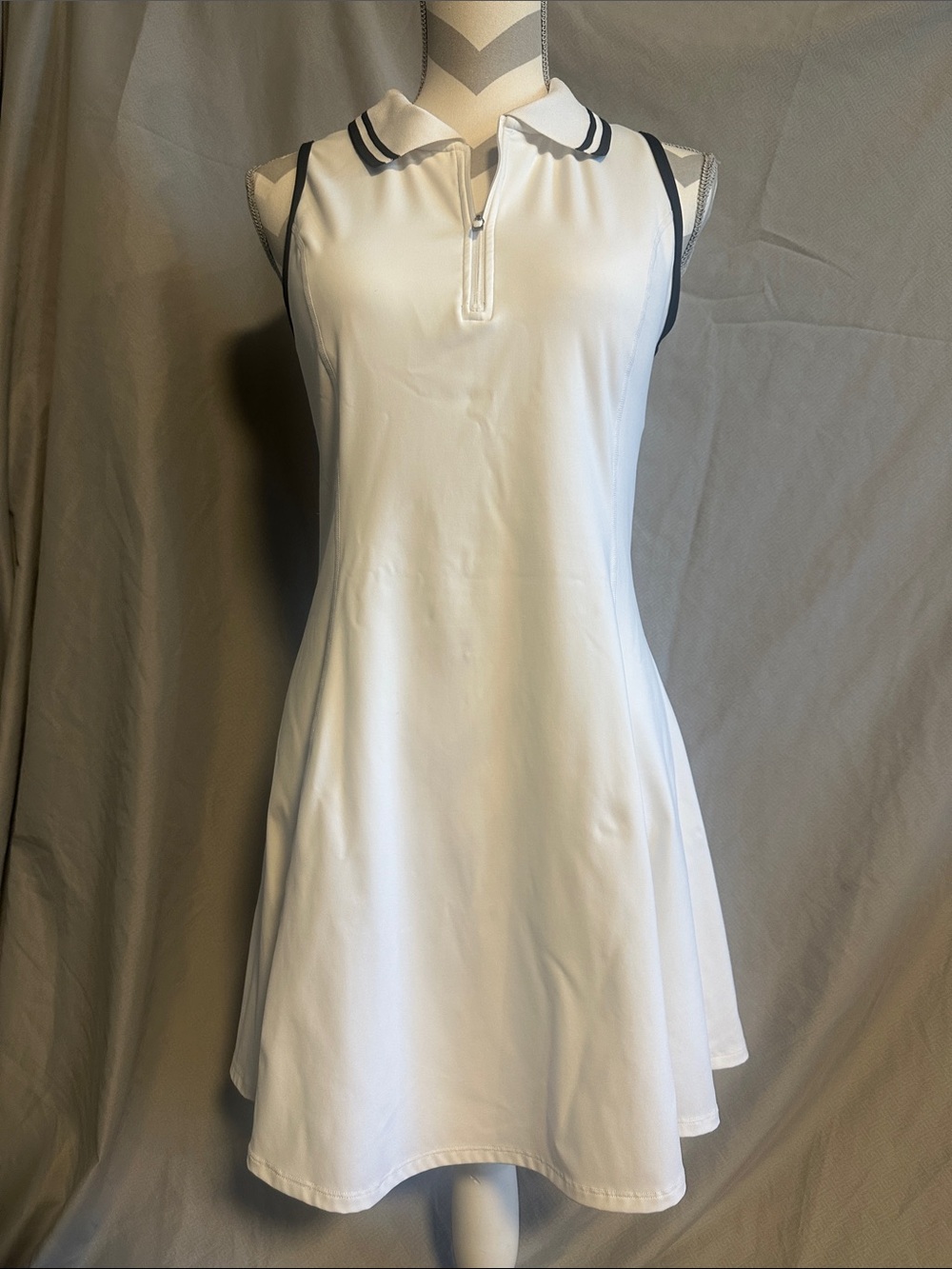Sleeveless White Polo Tennis/Golf Dress with Black Trim